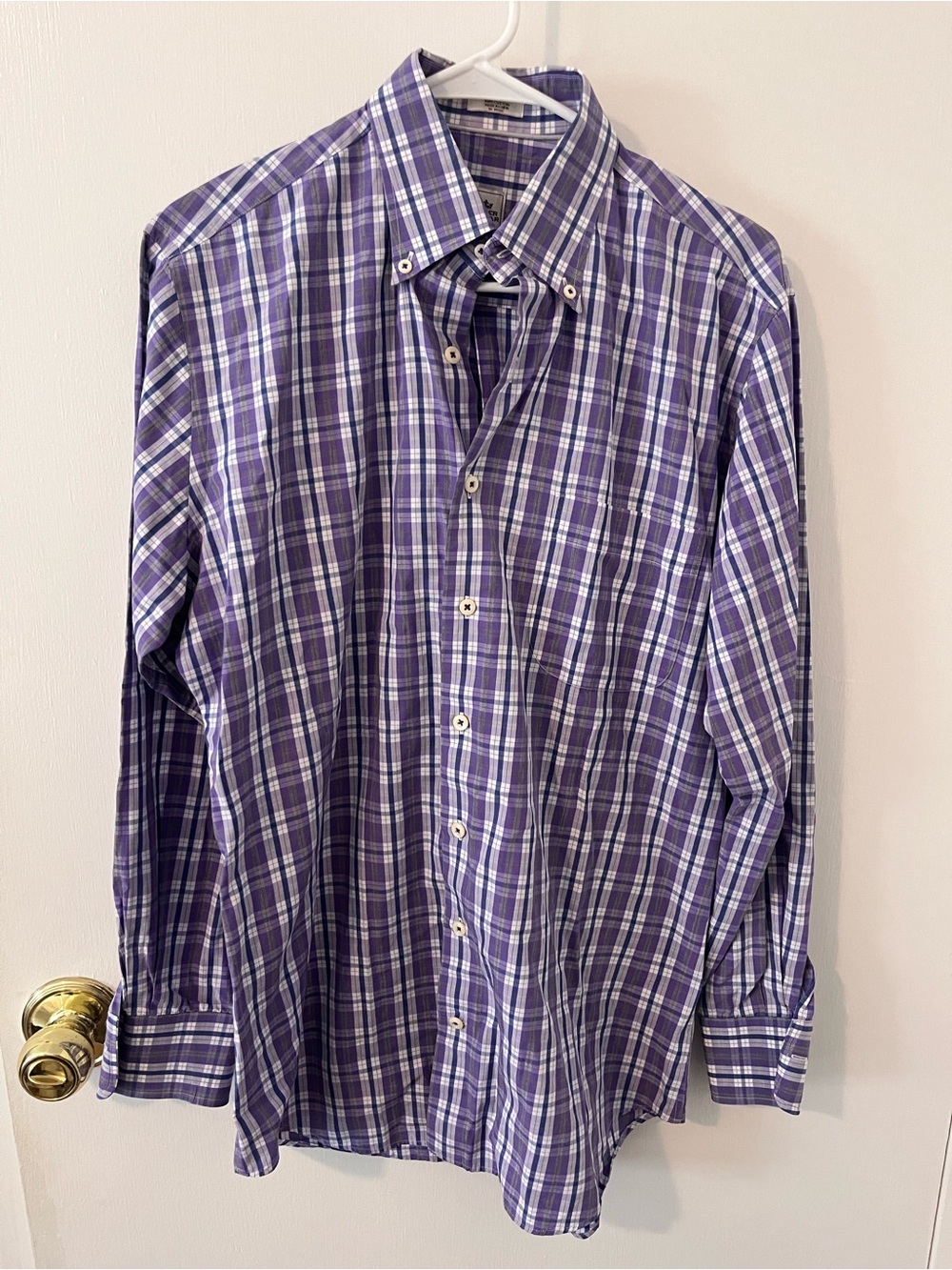 Peter Millar Button Down Dress Shirt Purple Plaid Medium Business Casual